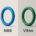Imagen comparativa de una junta de NBR azul y una junta de Viton verde.
