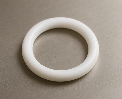 Junta tórica de PTFE - Teflón sobre mesa inox.